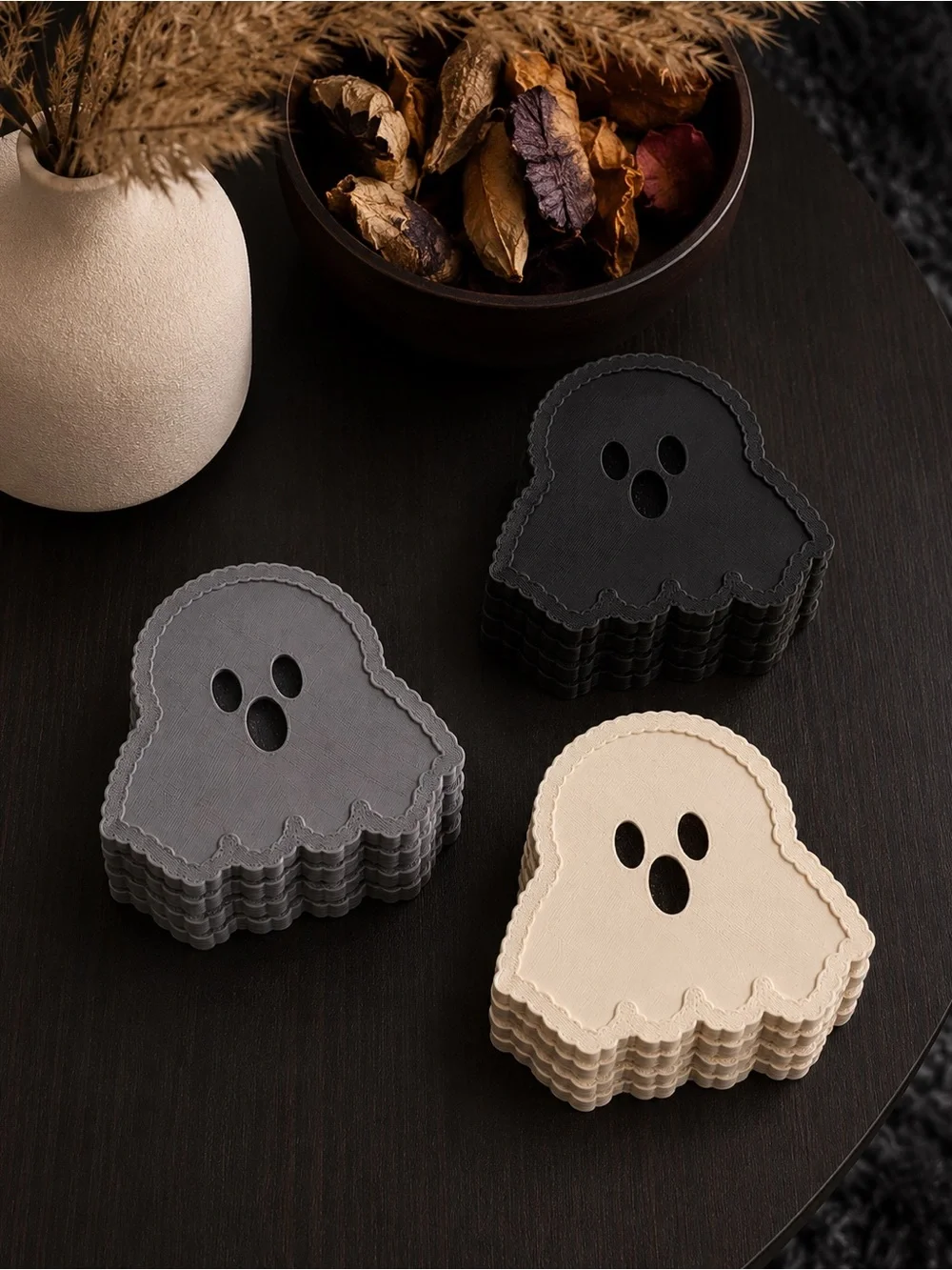 Neutral Ghost Shaped 3D Printed Coasters – Pack of 3
